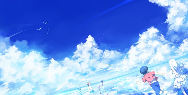 Children Running on Clouds — Blue