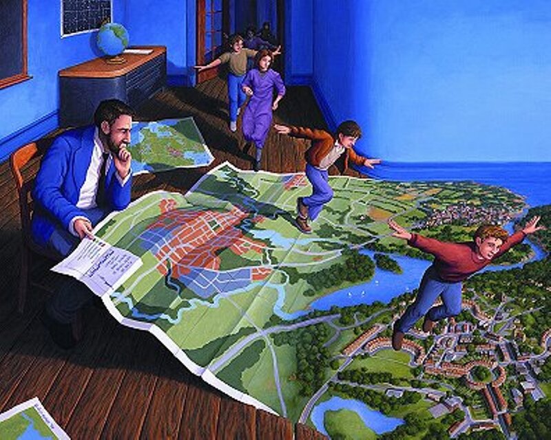 Children Running on Map