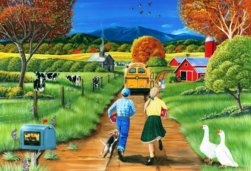 Children Running to School Bus