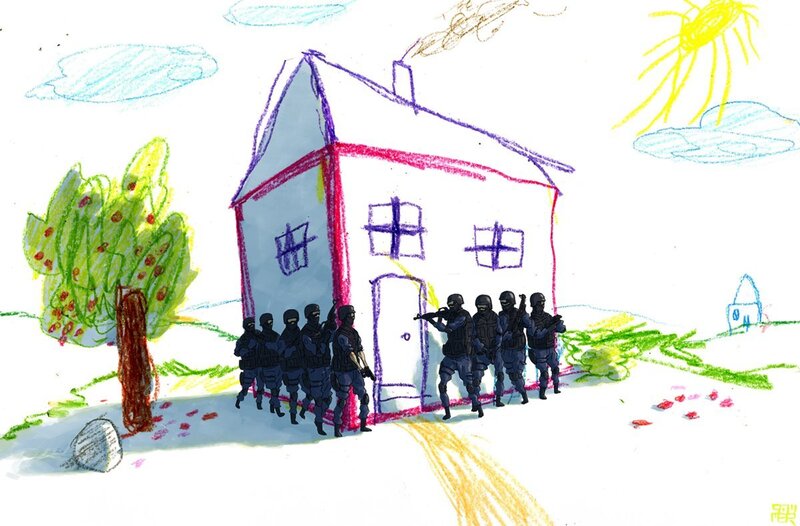 Children's drawing of police raid