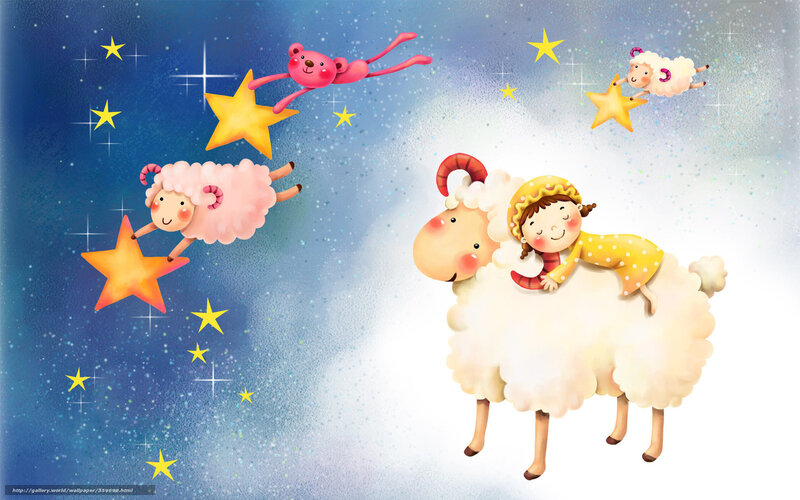Children's dream with sheep and stars