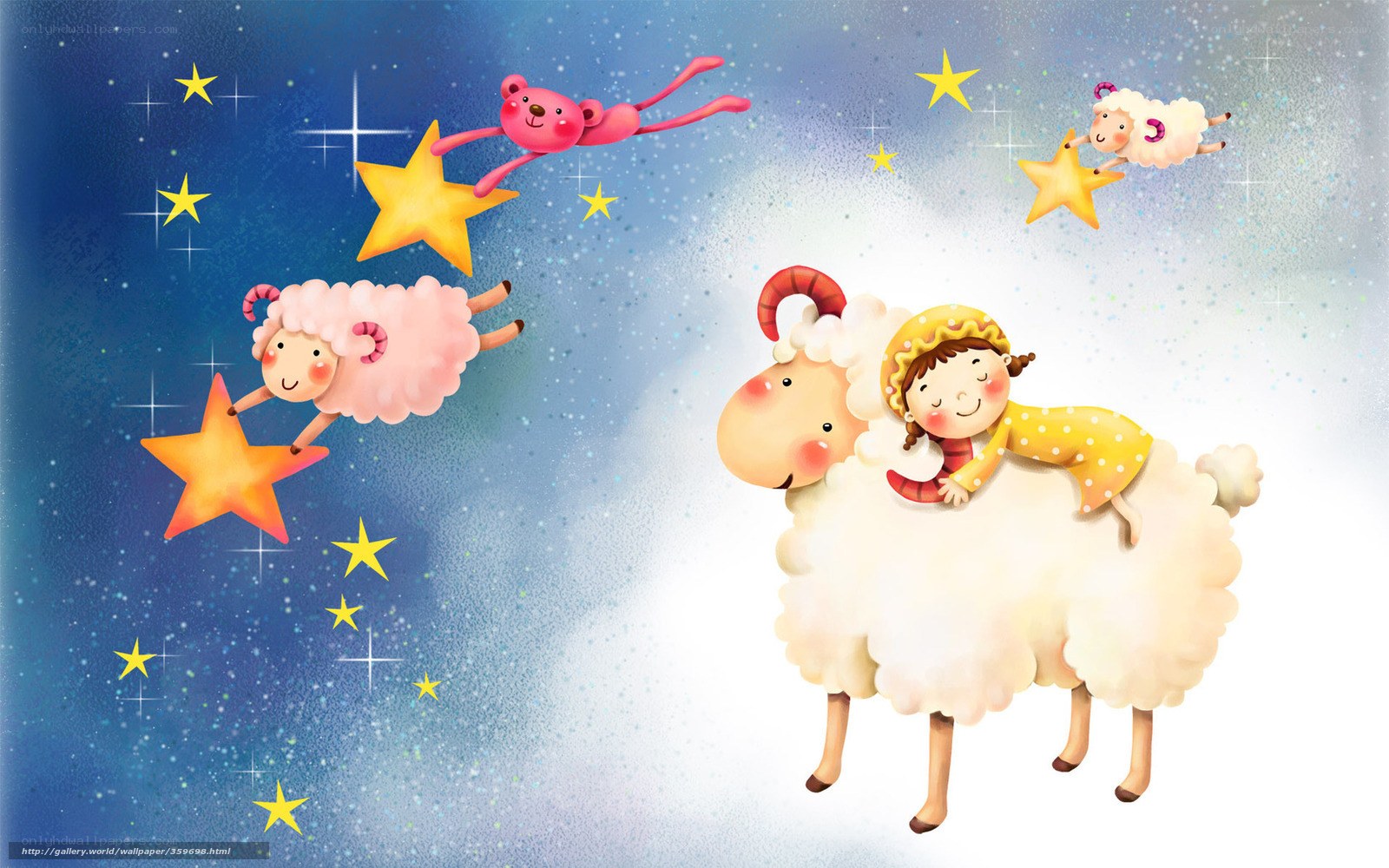 Children's dream with sheep and stars