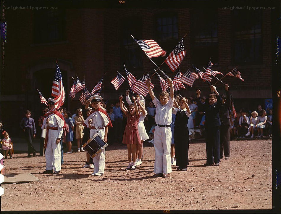 Children's parade with American flags
