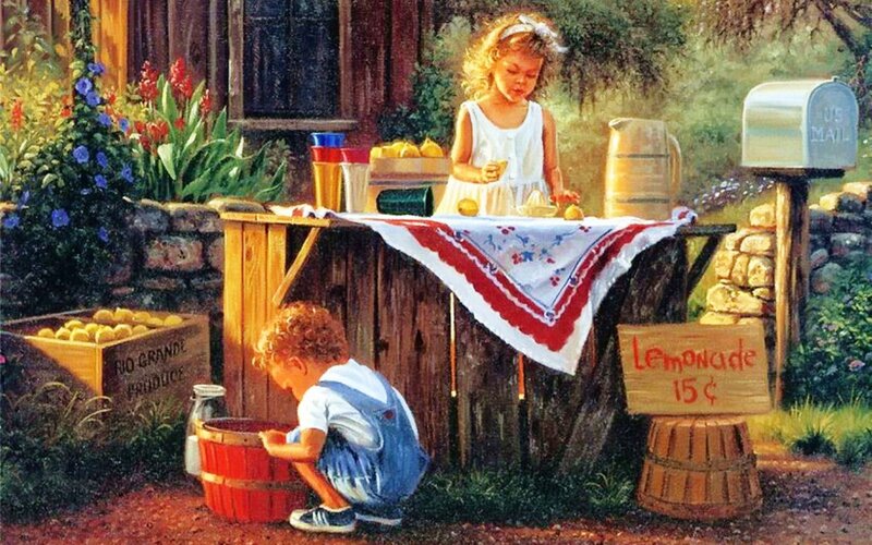 Children Selling Lemonade — Brown