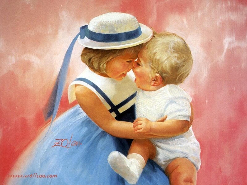 Children sharing a kiss