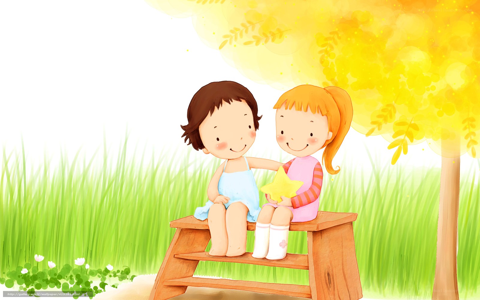 Children sharing a star