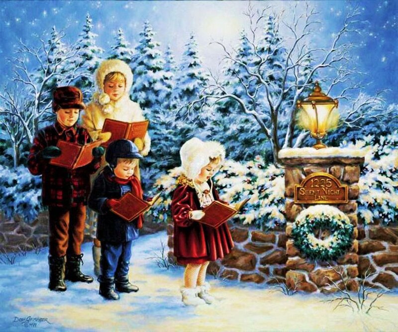 Children Singing Carols — Blue