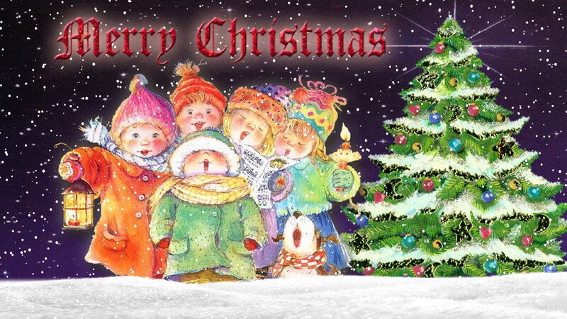 Children Singing Carols — Green, Festive