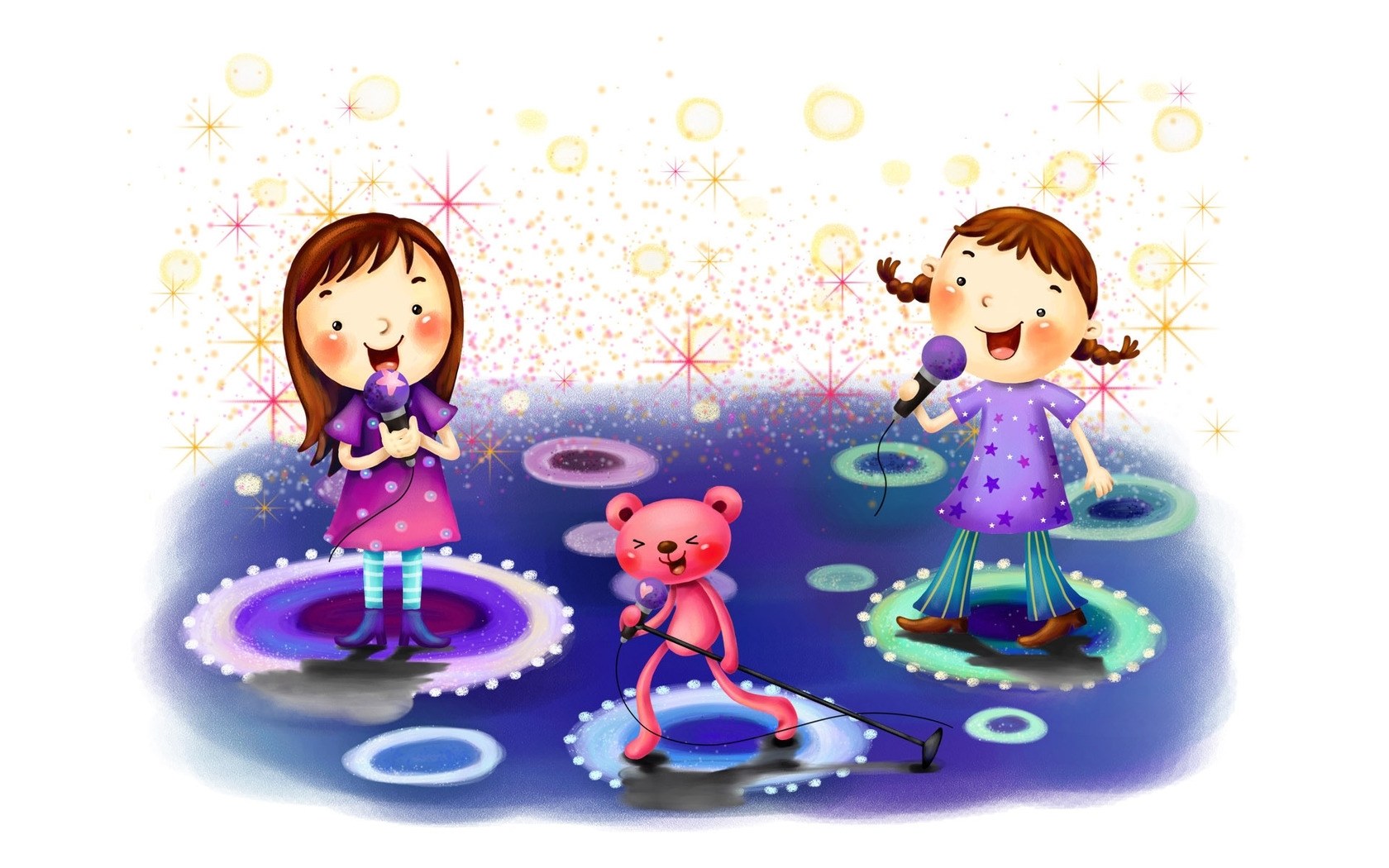 Children singing with teddy bear