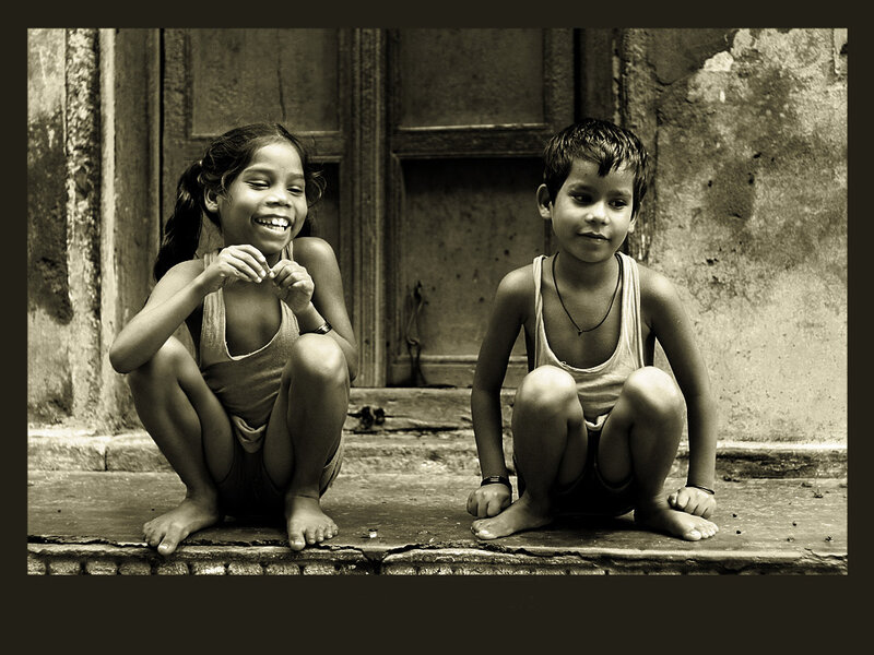 Children sitting on a step