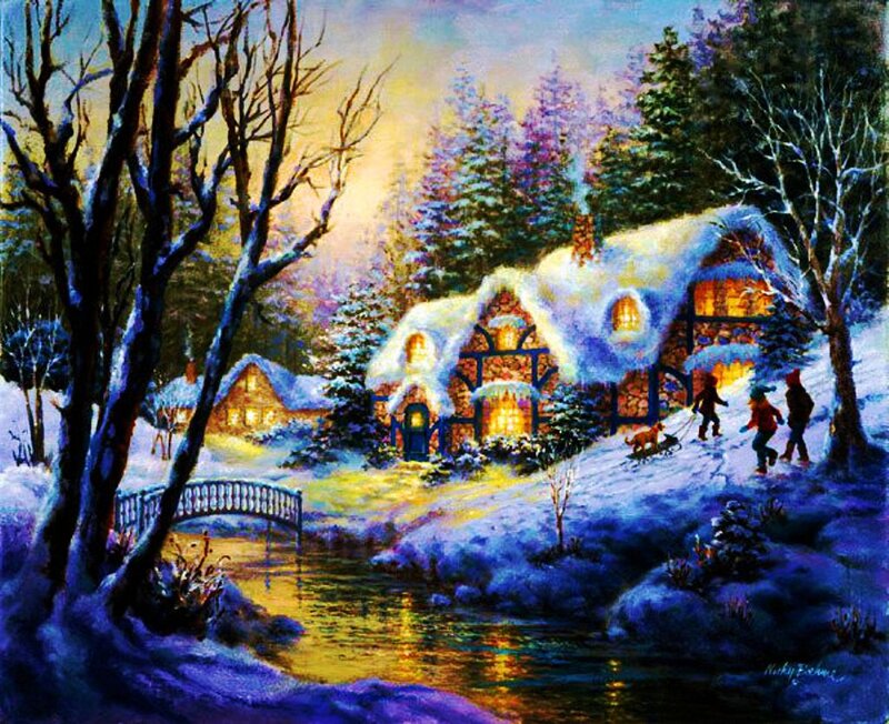 Children Sledding in Snow — Blue, Cozy