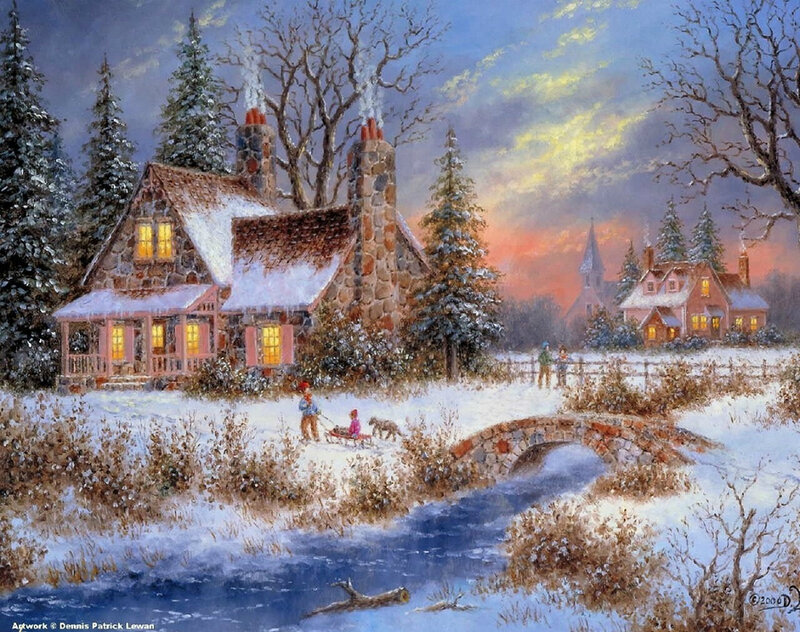 Children Sledding in Snow — Blue, Peaceful