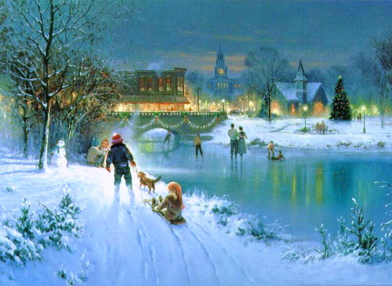 Children Sledding in Snow — Blue