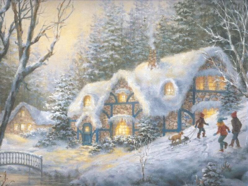 Children Sledding in Snow — White, Peaceful