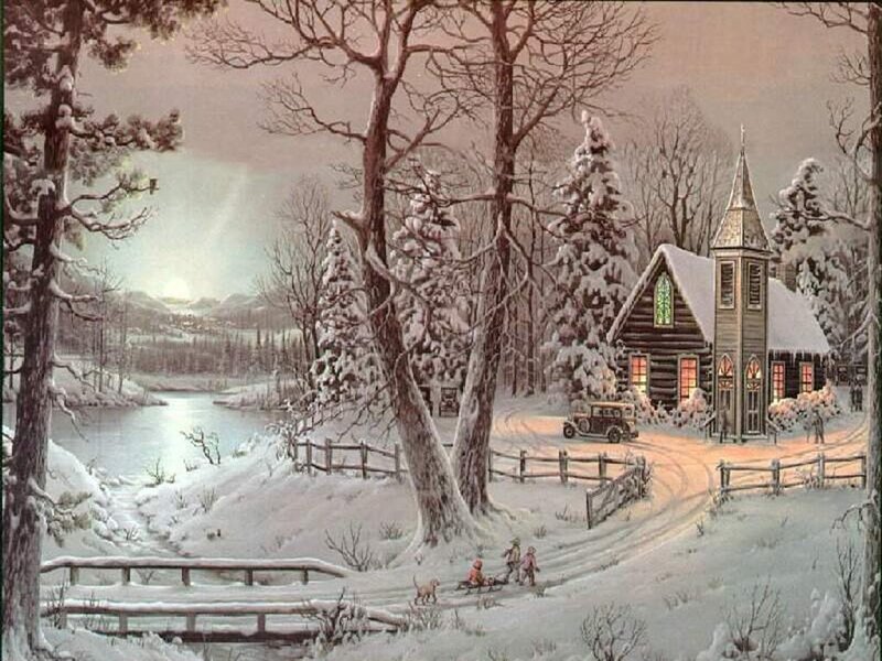 Children Sledding in Snow — White, Peaceful, Winter