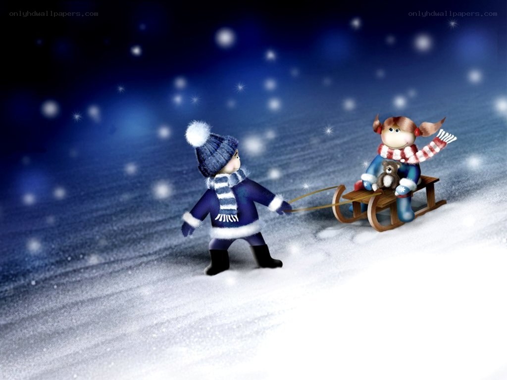 Children sledding in snow