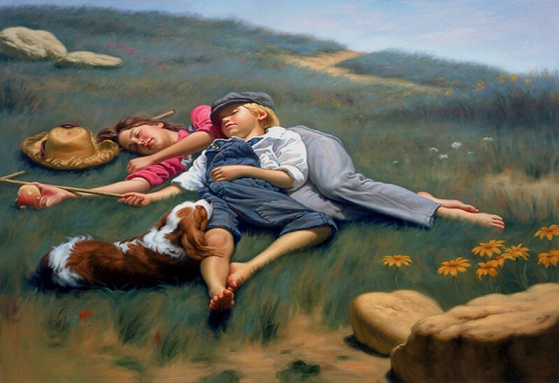 Children Sleeping in Field