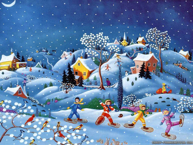 Children Snowshoeing — Blue