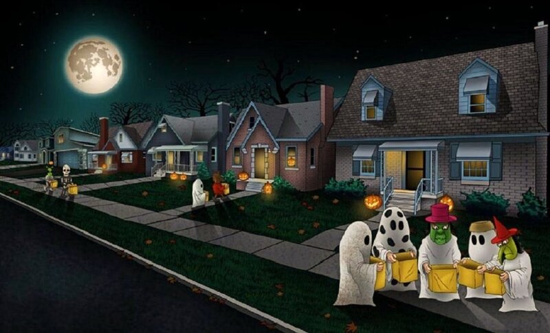 Children Trick-or-treating — Green, Creepy