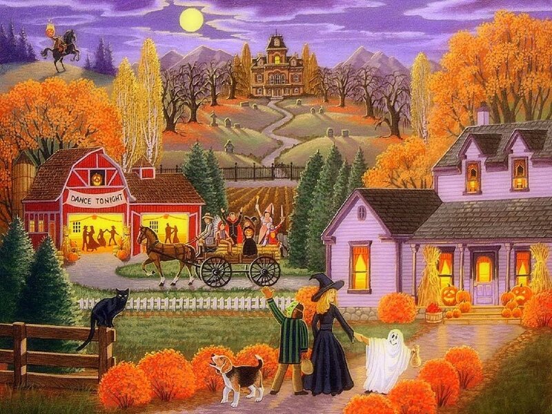 Children Trick-or-treating — Orange, Festive, Night, Illustration