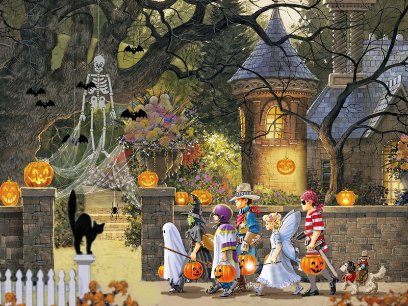 Children Trick-or-treating — Orange, Festive, Night