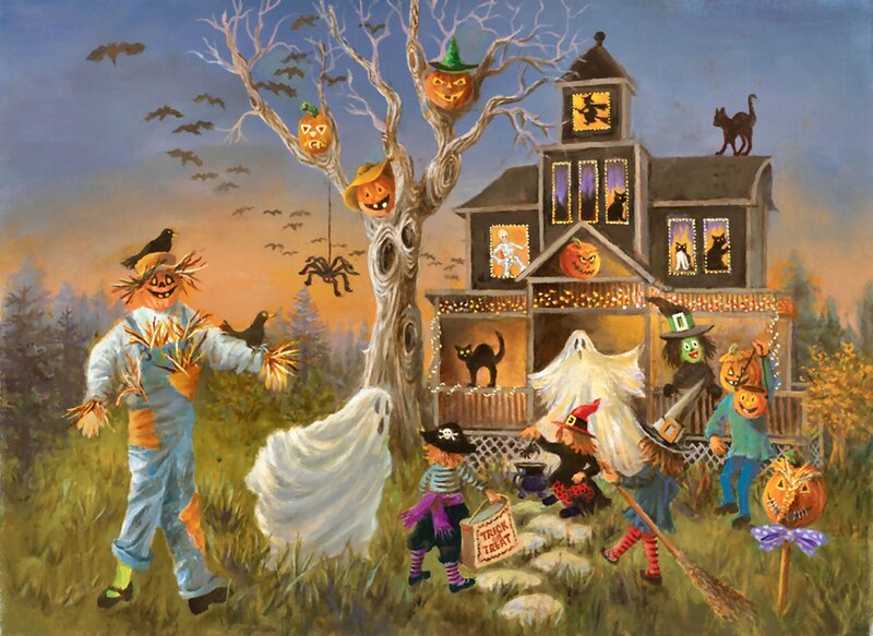 Children Trick-or-treating — Orange, Festive, Sunset
