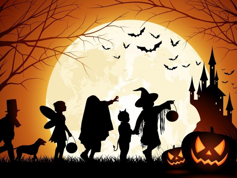 Children Trick-or-treating — Orange, Spooky, Night