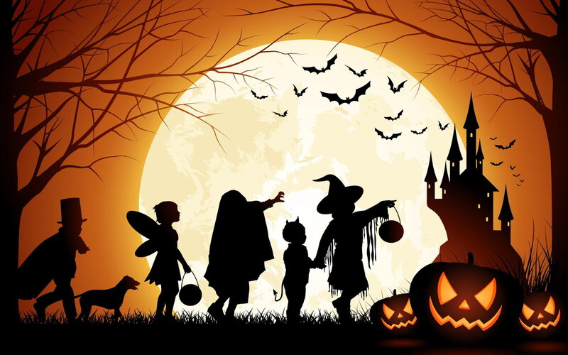Children Trick-or-treating — Orange, Spooky