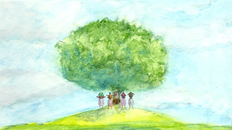 children under a large tree