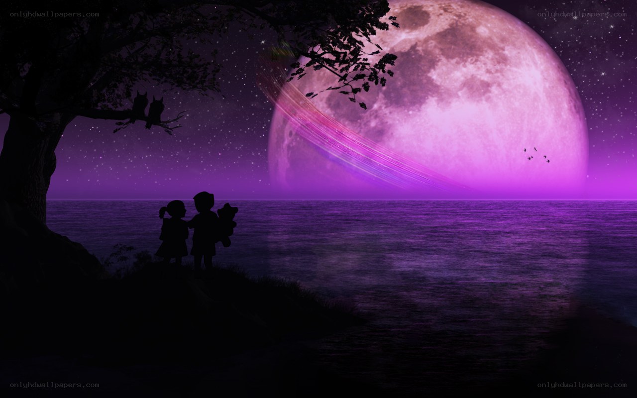 Children under a purple moon