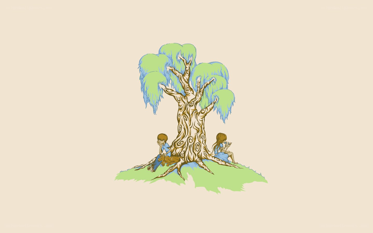 children under a willow tree