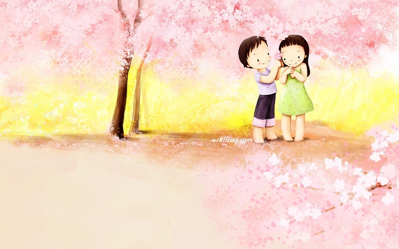 Children under cherry blossoms