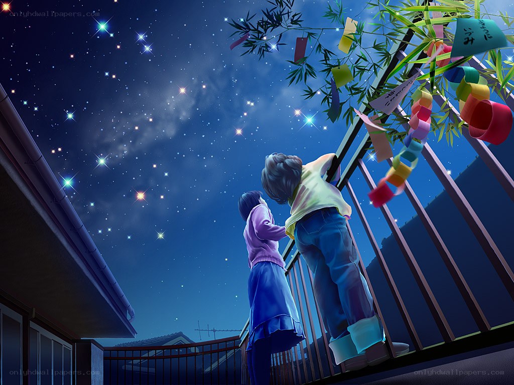 Children under the starry sky