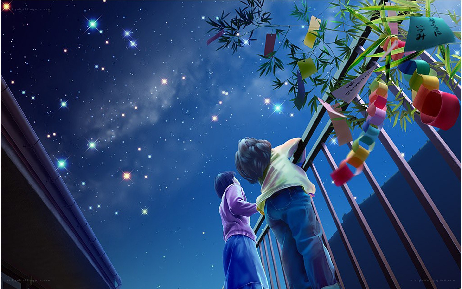 Children under the starry sky