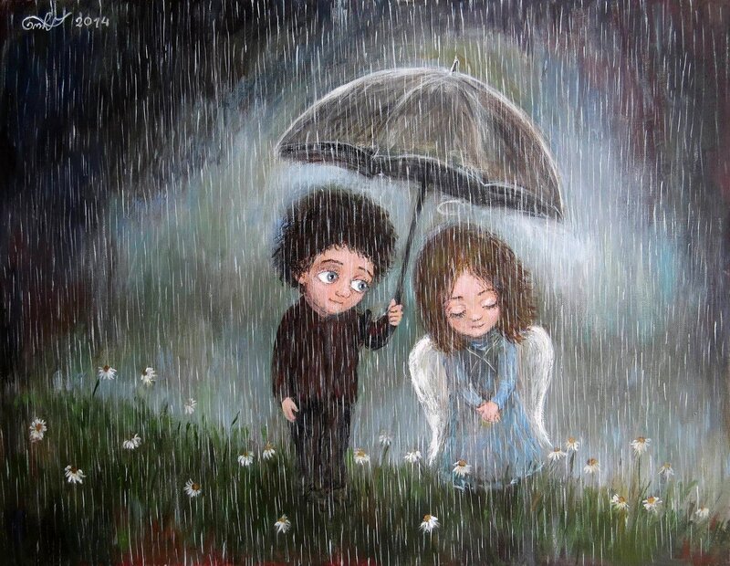 Children under Umbrella — Gray