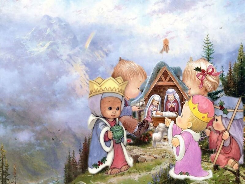Children Visiting Nativity Scene