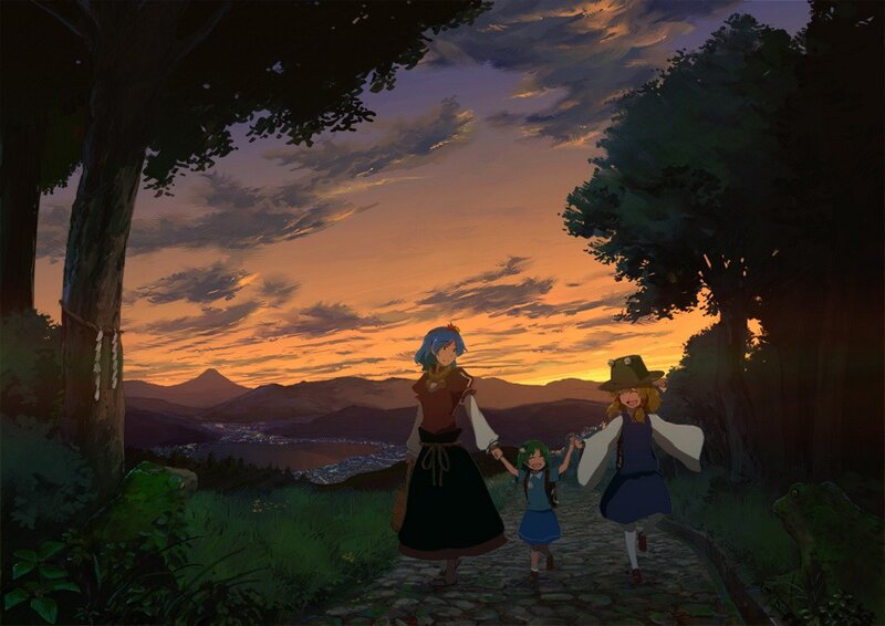 children walking at sunset