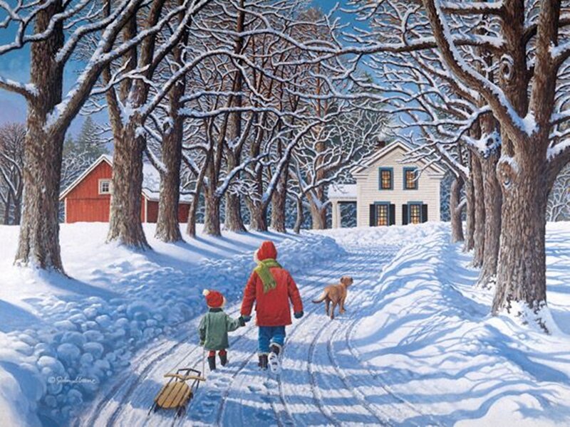 Children Walking in Snow — White, Peaceful