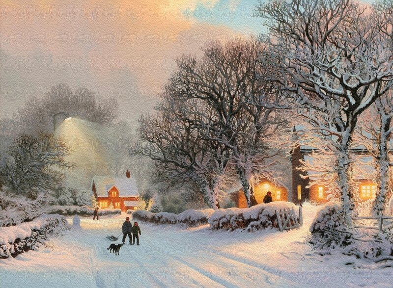 Children Walking in Snow — White, Serene, Winter