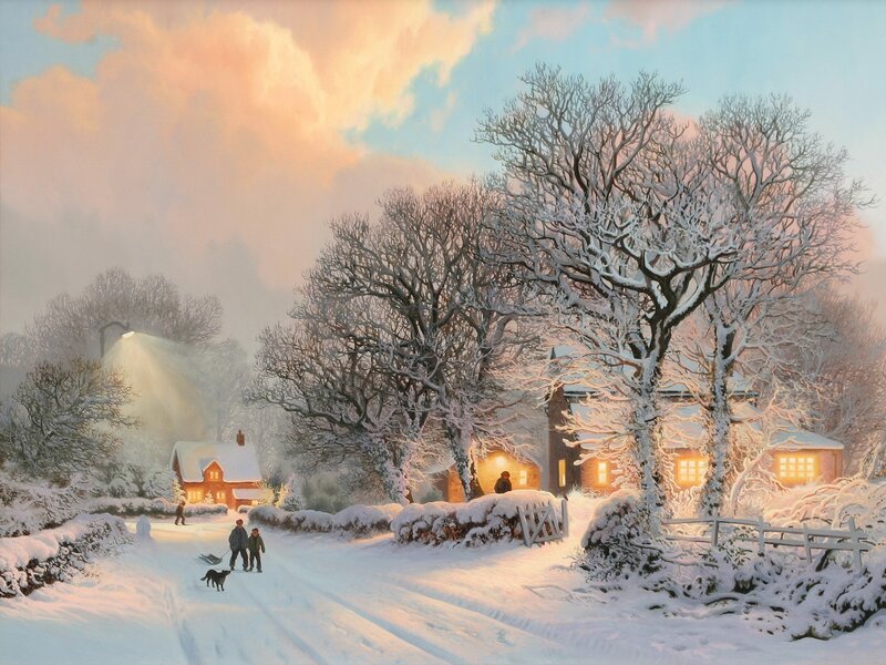 Children Walking in Snow — White