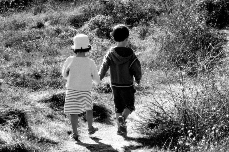 children walking on a path