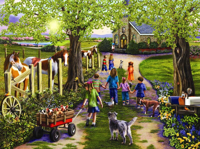 Children Walking to Church