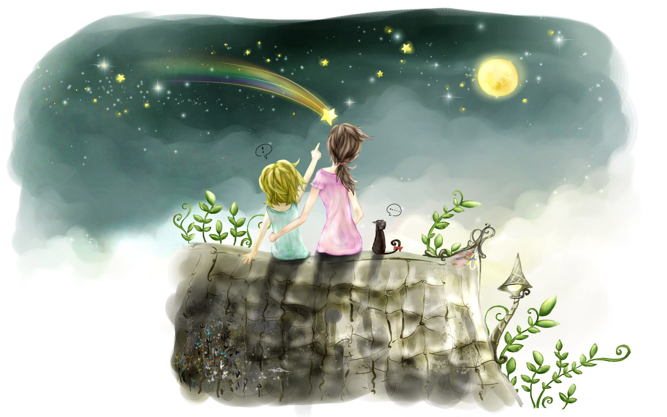 Children watching a shooting star