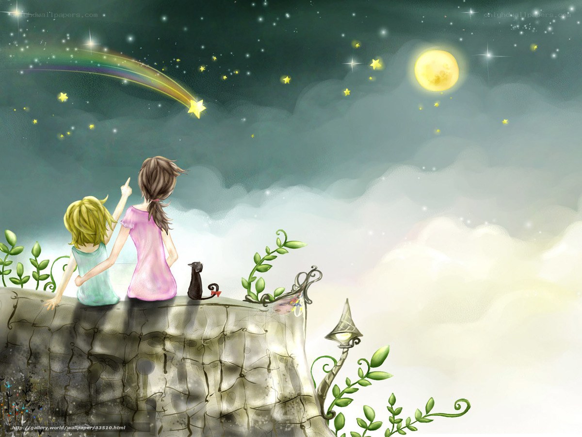 Children watching a shooting star