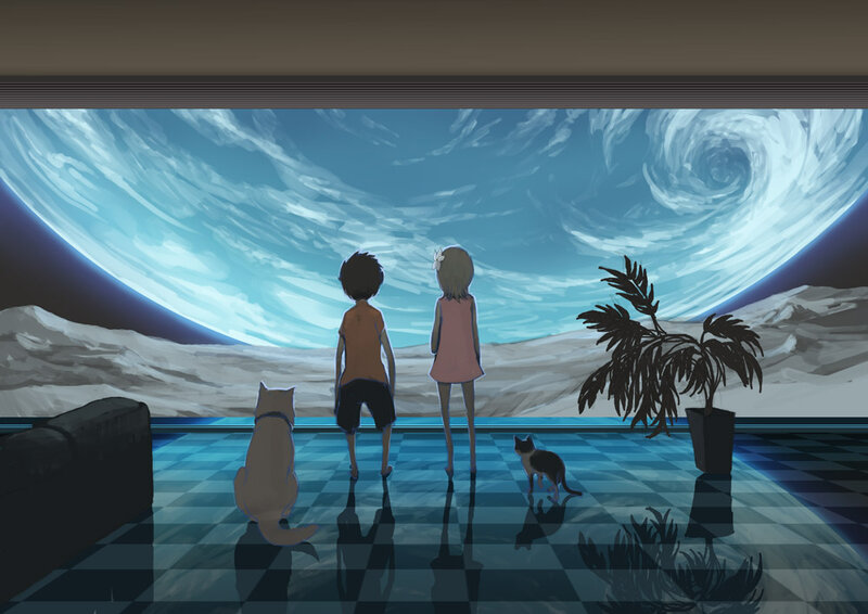 Children watching alien planet