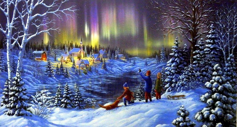 Children Watching Aurora — Blue