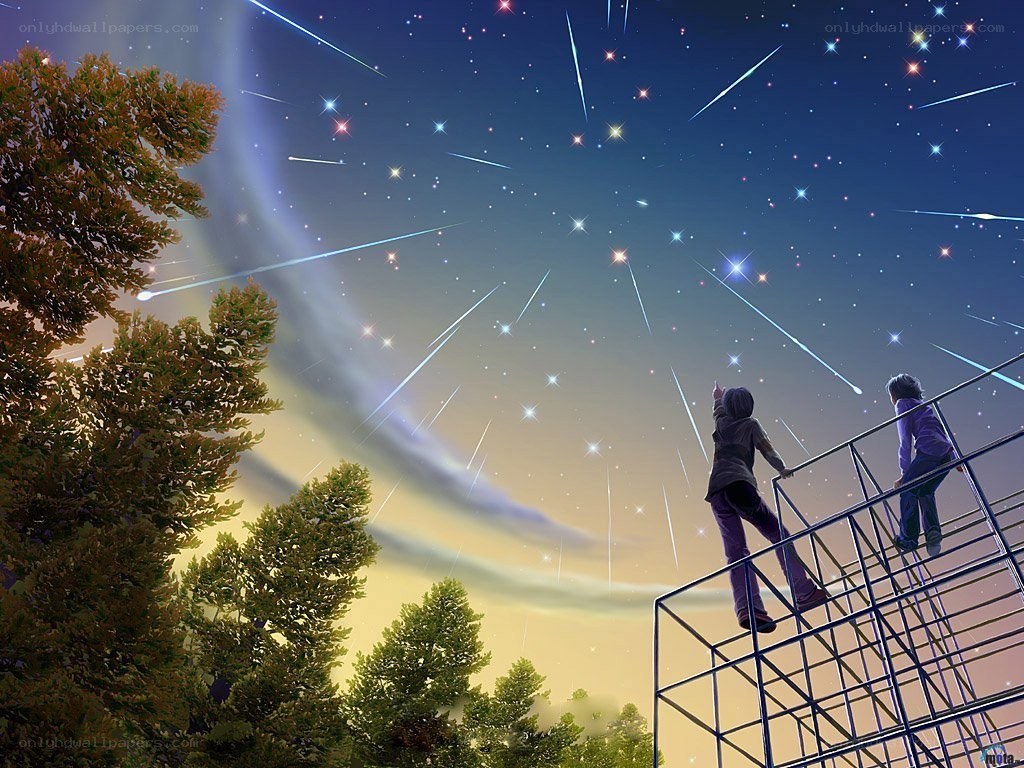 Children watching meteor shower