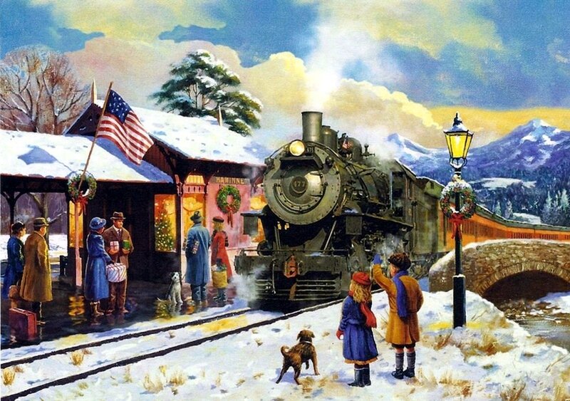 Children Watching Train — Blue