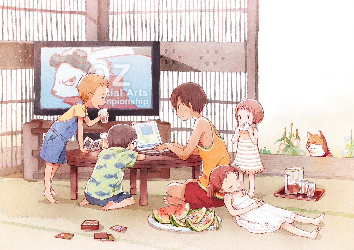 Children watching TV at home