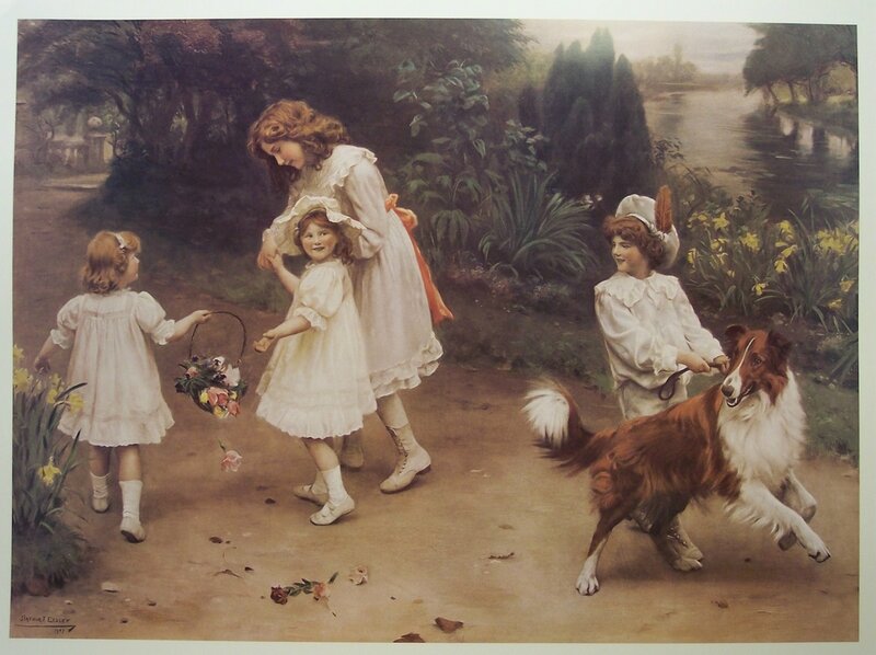 Children with a dog in a garden